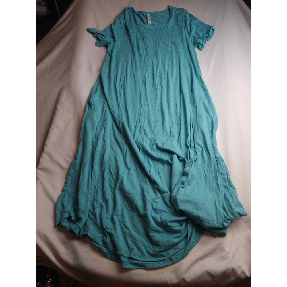 Zenana Outfitters Teal Blue Short Sleeve Scoop Neck Flowy Maxi Dress Large